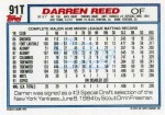 1992 Topps Traded Baseball 91T Darren Reed (Back)