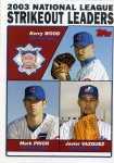 2004 Topps Baseball 348 Javier Vazquez (NL Strikeout Leaders with Kerry Wood and Mark Prior)